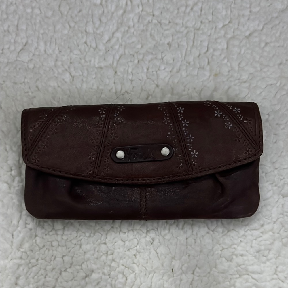 Fossil Brown Leather Wristlet Clutch Minimalist Design